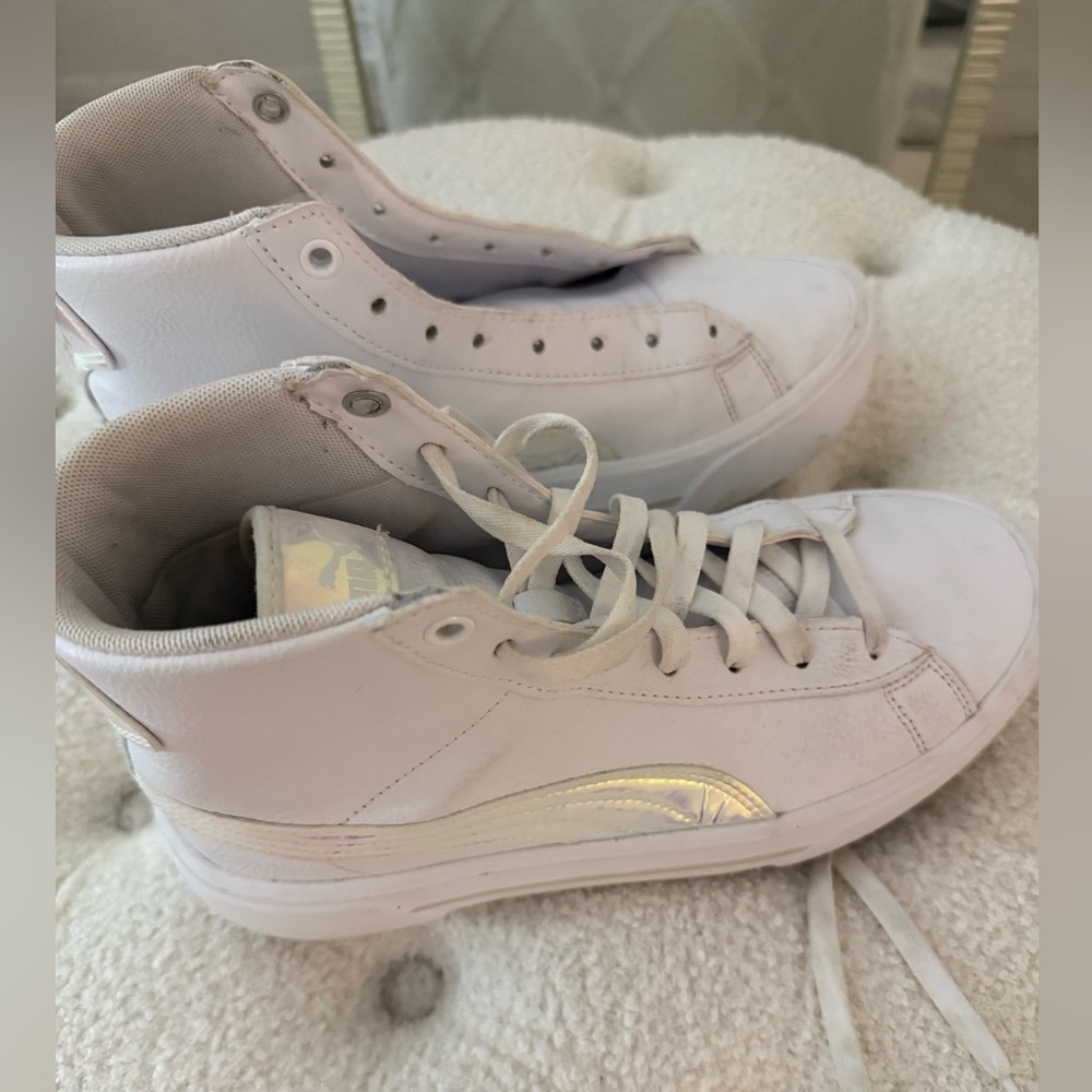 Puma White High-Top Women's Sneakers with Iridescent Detail